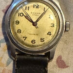 1940 enicar Wristwatch with Yellow Dial and Black Strap